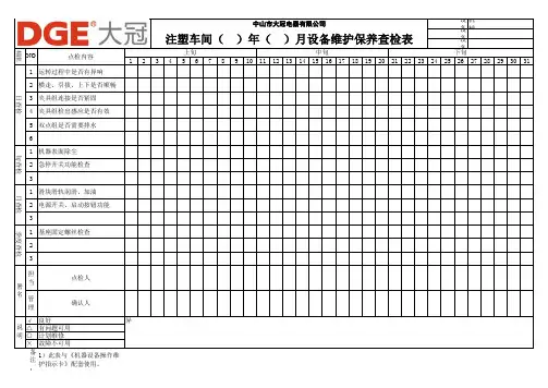 注塑车间机器设备维护保养点检表