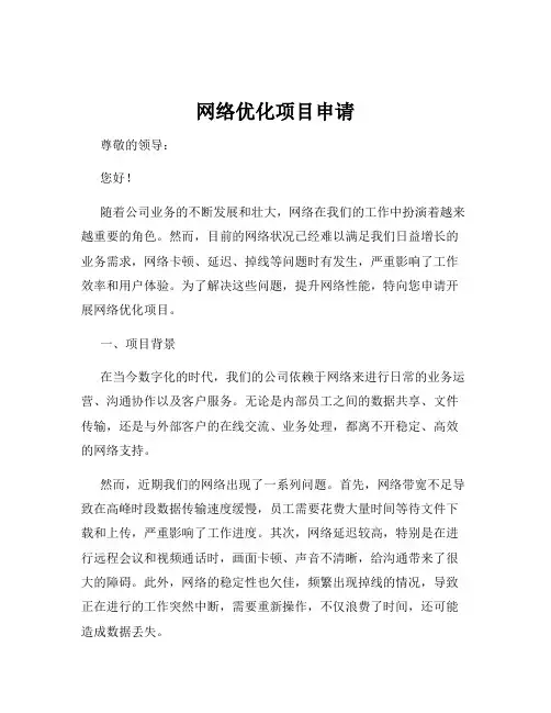 网络优化项目申请