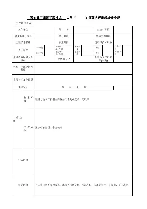 专业技术人员职务评审考核计分表