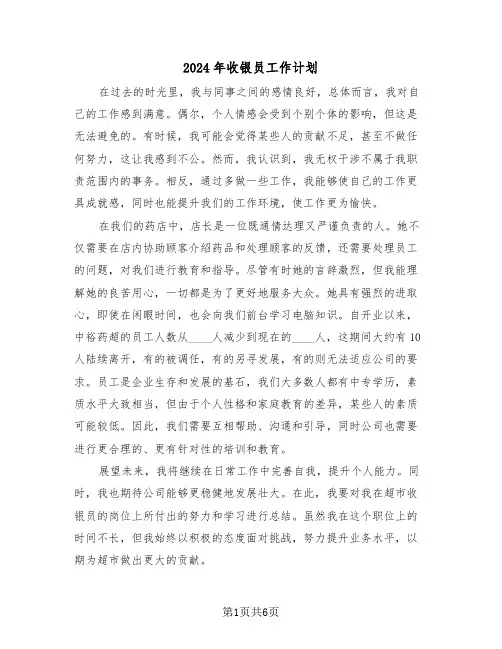 2024年收银员工作计划（3篇）