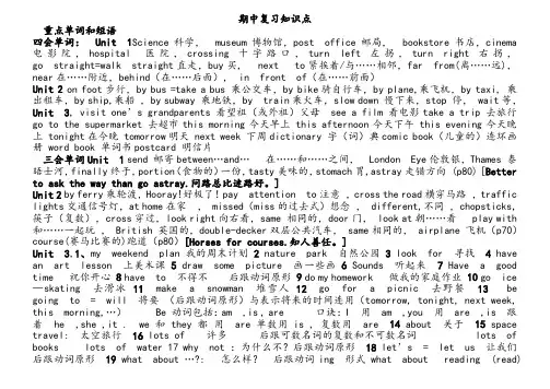 人教版六年级英语上册期中复习知识点