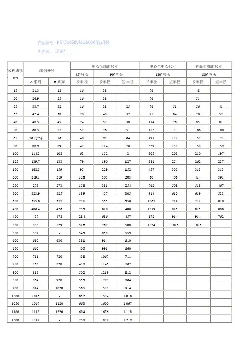 90度、45度弯头规格尺寸表
