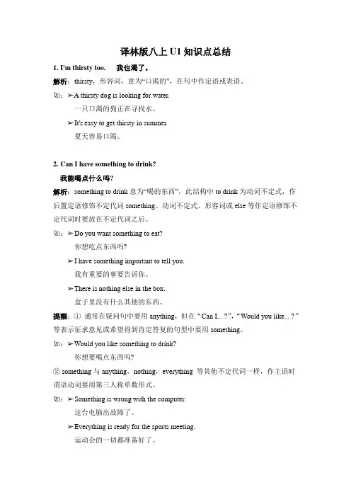 江苏专版牛津译林八年级上册 Unit 1 知识点总结
