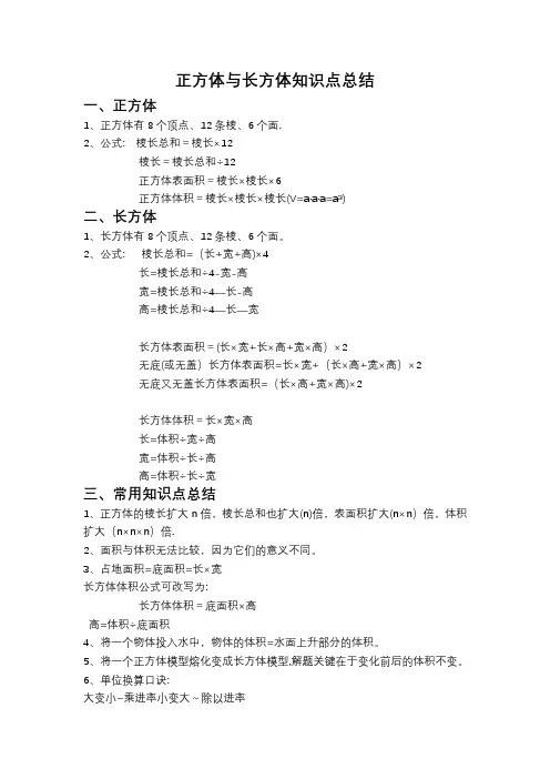 正方体与长方体知识点总结