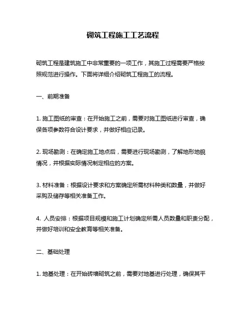 砌筑工程施工工艺流程