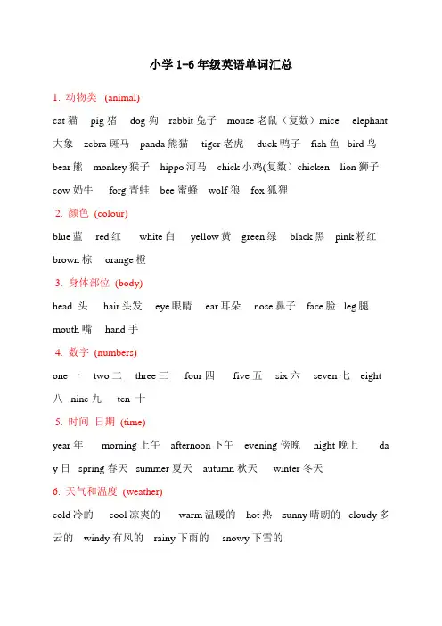 小学1至6年级英语单词汇总(DOC)