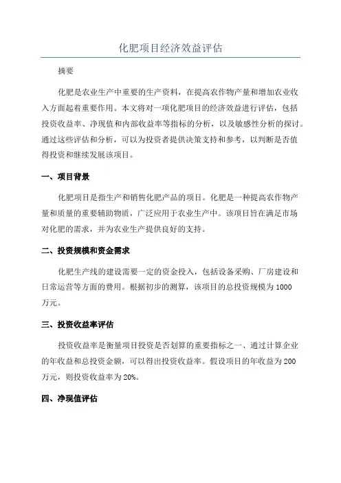 化肥项目经济效益评估