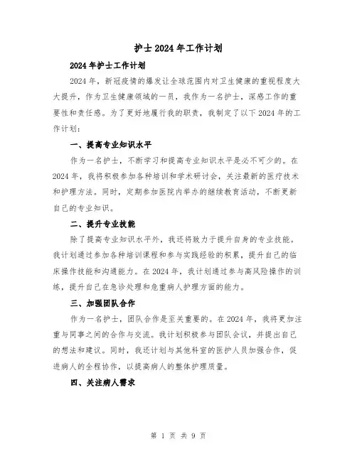 护士2024年工作计划（4篇）