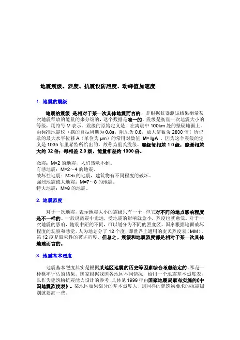 地动、烈度、峰值加速度[整理版]