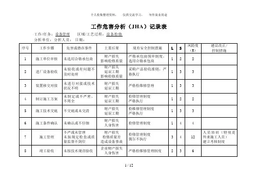 JHA分析表(举例)