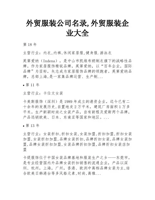 外贸服装公司名录,外贸服装企业大全 