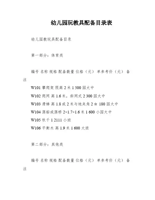 幼儿园玩教具配备目录表