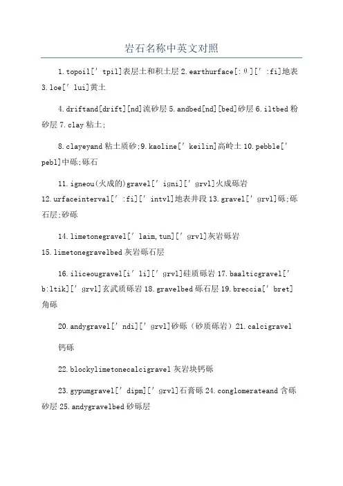 岩石名称中英文对照