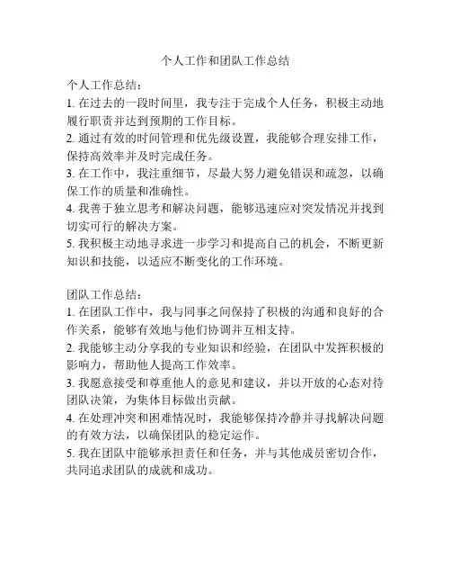 个人工作和团队工作总结