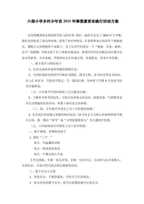 2015年寒假活动安排