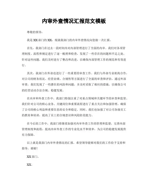 内审外查情况汇报范文模板