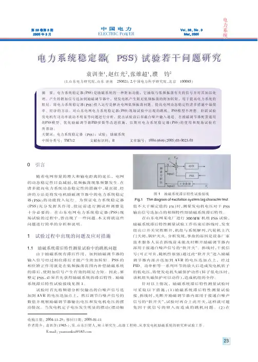 电力系统稳定器PSS试验若干问题研究