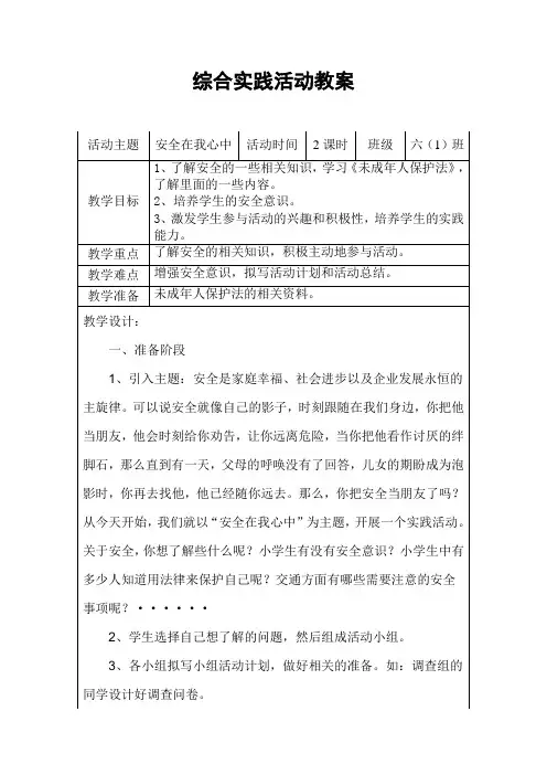 六年级综合实践活动教案