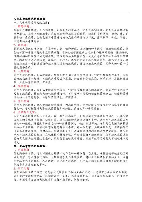 人体各部位常见地致病菌