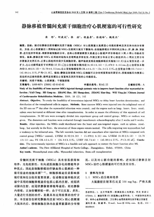 静脉移植骨髓间充质干细胞治疗心肌梗塞的可行性研究
