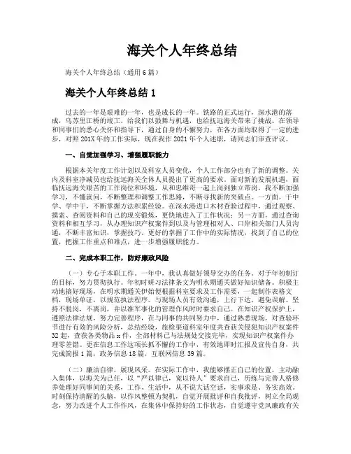 海关个人年终总结