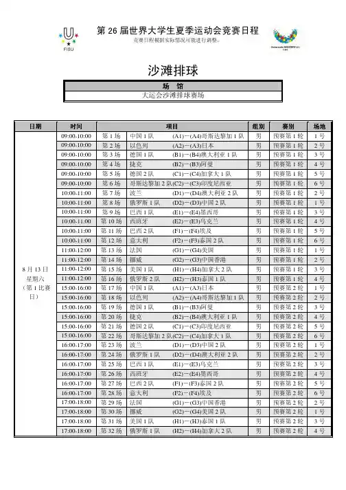 沙滩排球 2011第26届世界大运会竞赛日程
