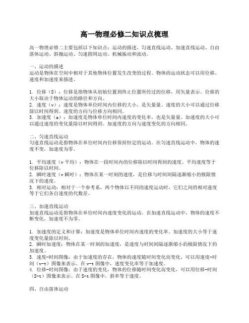 高一物理必修二知识点梳理