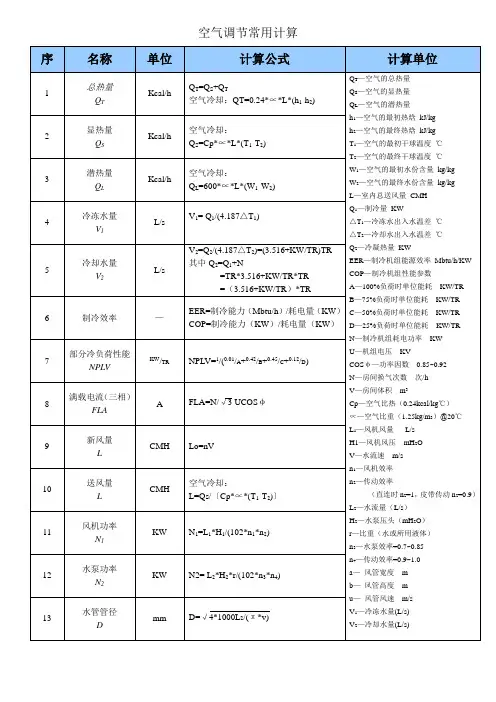 空调工程常用计算公式