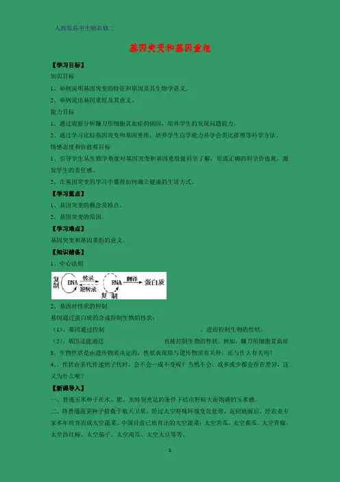人教版(新教材)高中生物必修2精品学案15：5 1基因突变和基因重组