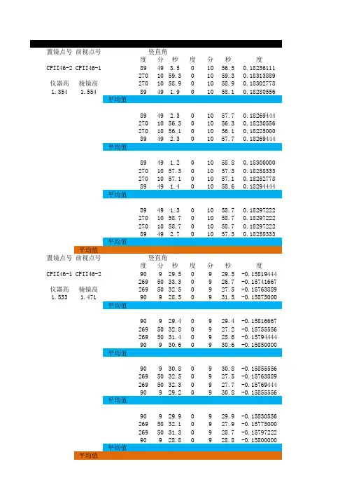 三角高程计算样表