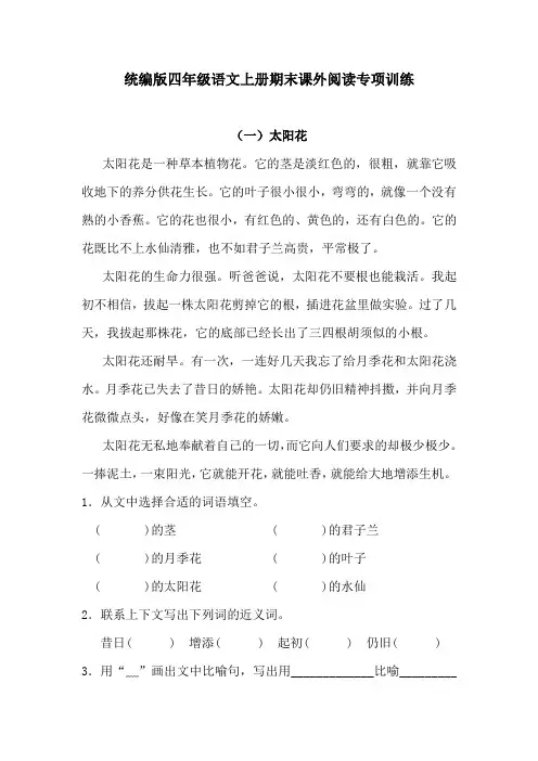 人教统编版四年级上册语文试题-期末课外阅读专项测试卷(含答案)(二)