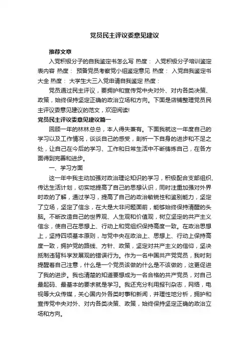 党员民主评议委意见建议