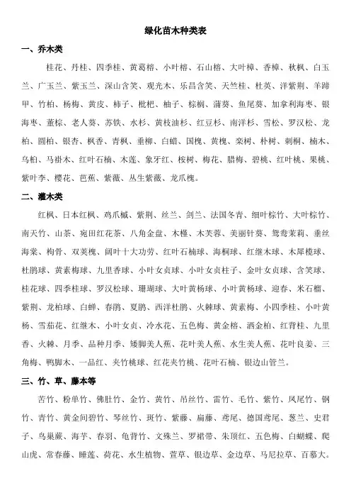 绿化苗木种类表