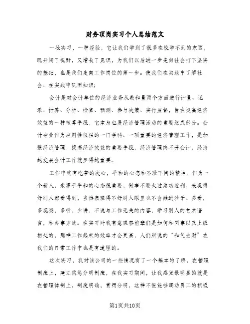 财务顶岗实习个人总结范文（5篇）