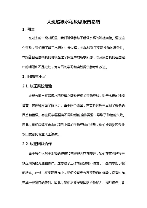 大班超级水稻反思报告总结