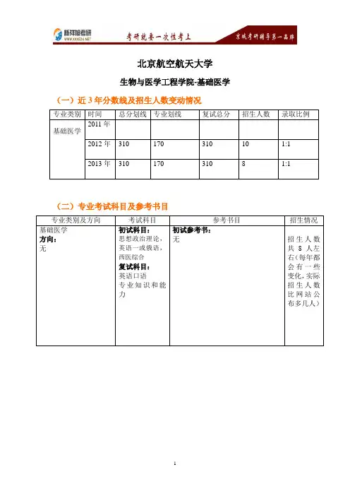 北京航空航天大学基础医学考研参考书目