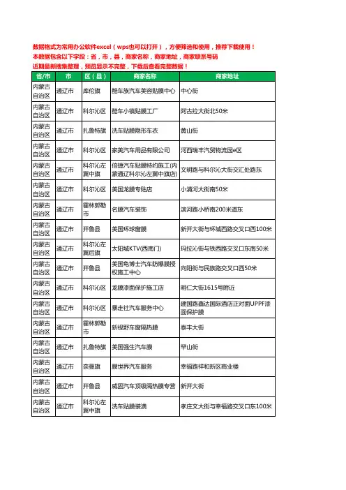 2020新版内蒙古自治区通辽市太阳膜工商企业公司商家名录名单黄页联系电话号码地址大全17家