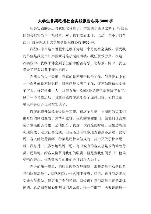 大学生暑期毛概社会实践报告心得3000字