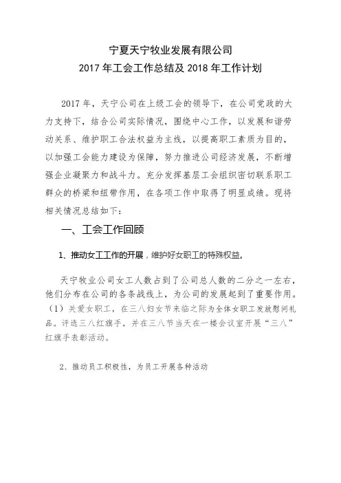 天宁-2017年度工会工作总结及2018年工作计划