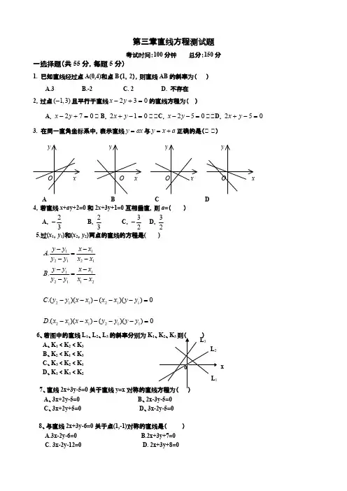 (完整版)直线方程测试题(含答案),推荐文档