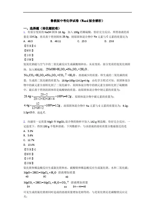 鲁教版中考化学试卷(Word版含解析)