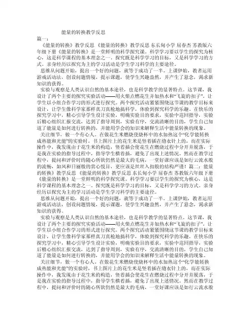 能量的转换教学反思
