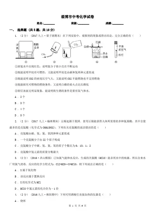 淄博市中考化学试卷 