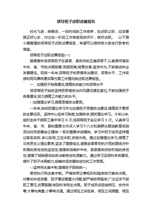 领导班子述职述廉报告