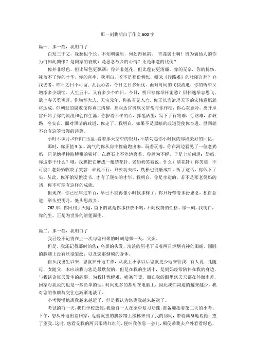 那一刻我明白了作文600字优秀作文