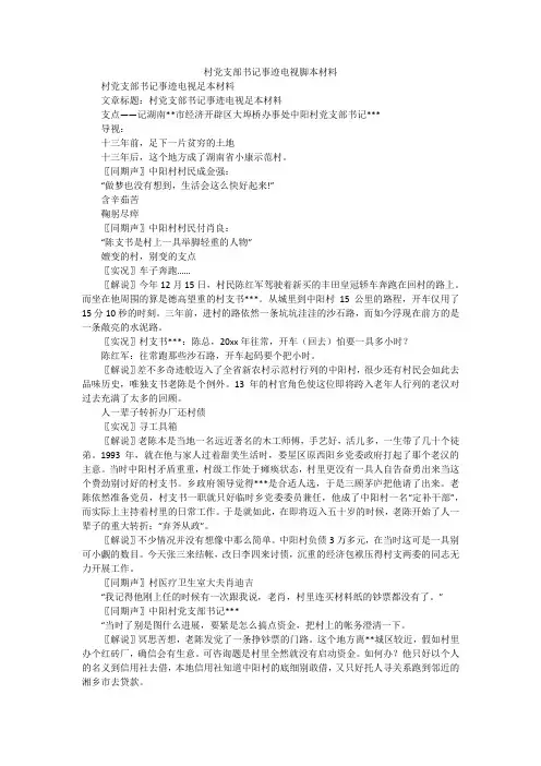 村党支部书记事迹电视脚本材料