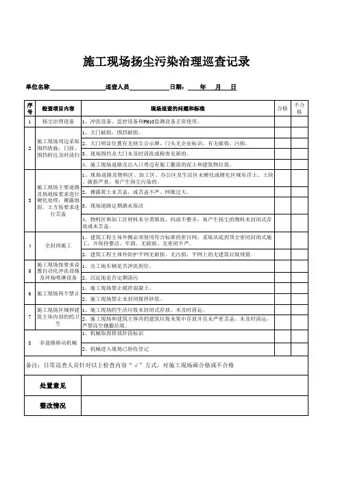 施工现场扬尘污染治理巡查记录