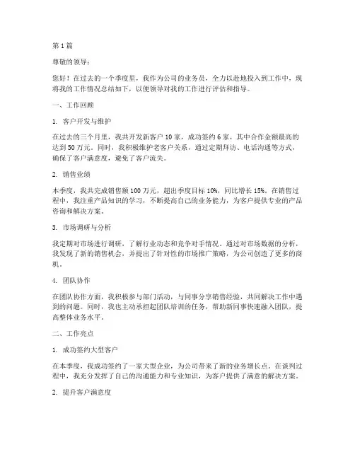 业务员汇报工作总结范文(3篇)