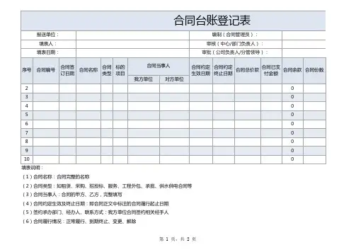 合同台账登记表excel模板