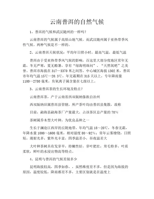 云南普洱的自然气候
